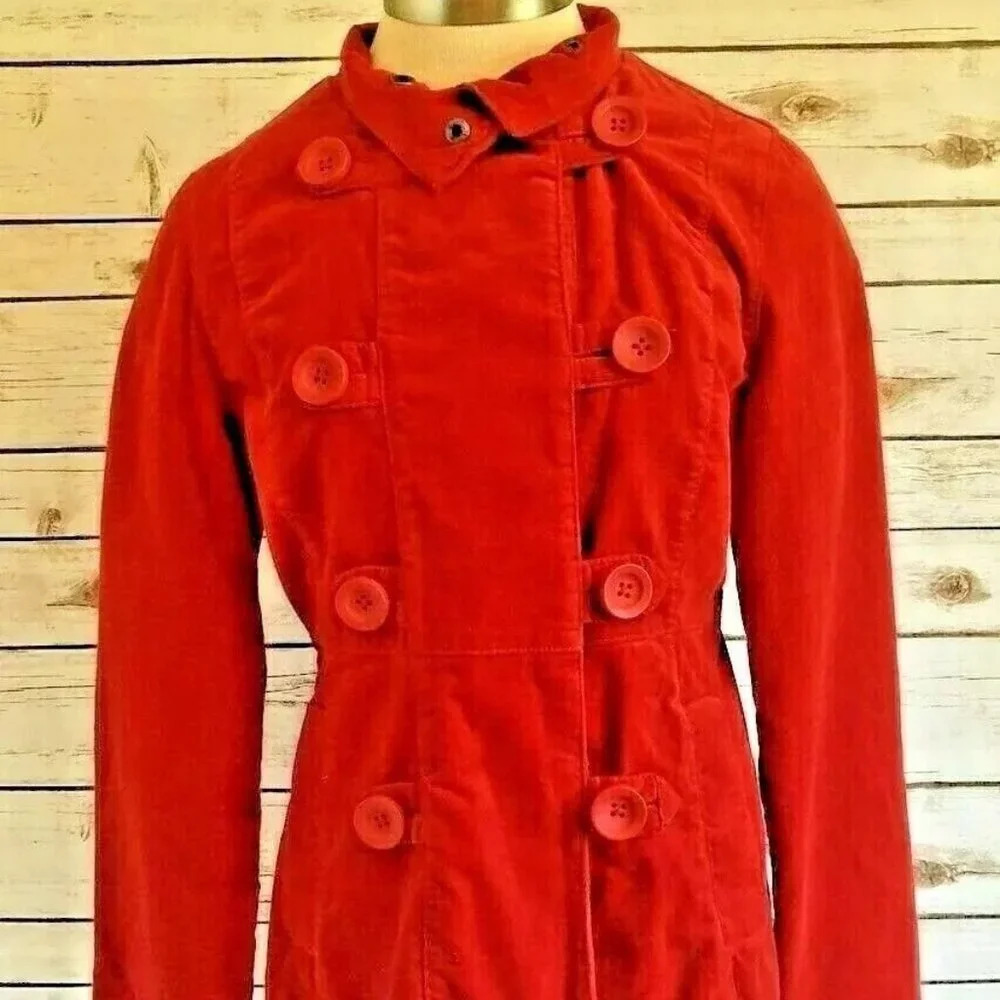 MOSSIMO Women Front Button 100% Cotton Collar Corduroy Red Coat Jacket Sz Medium